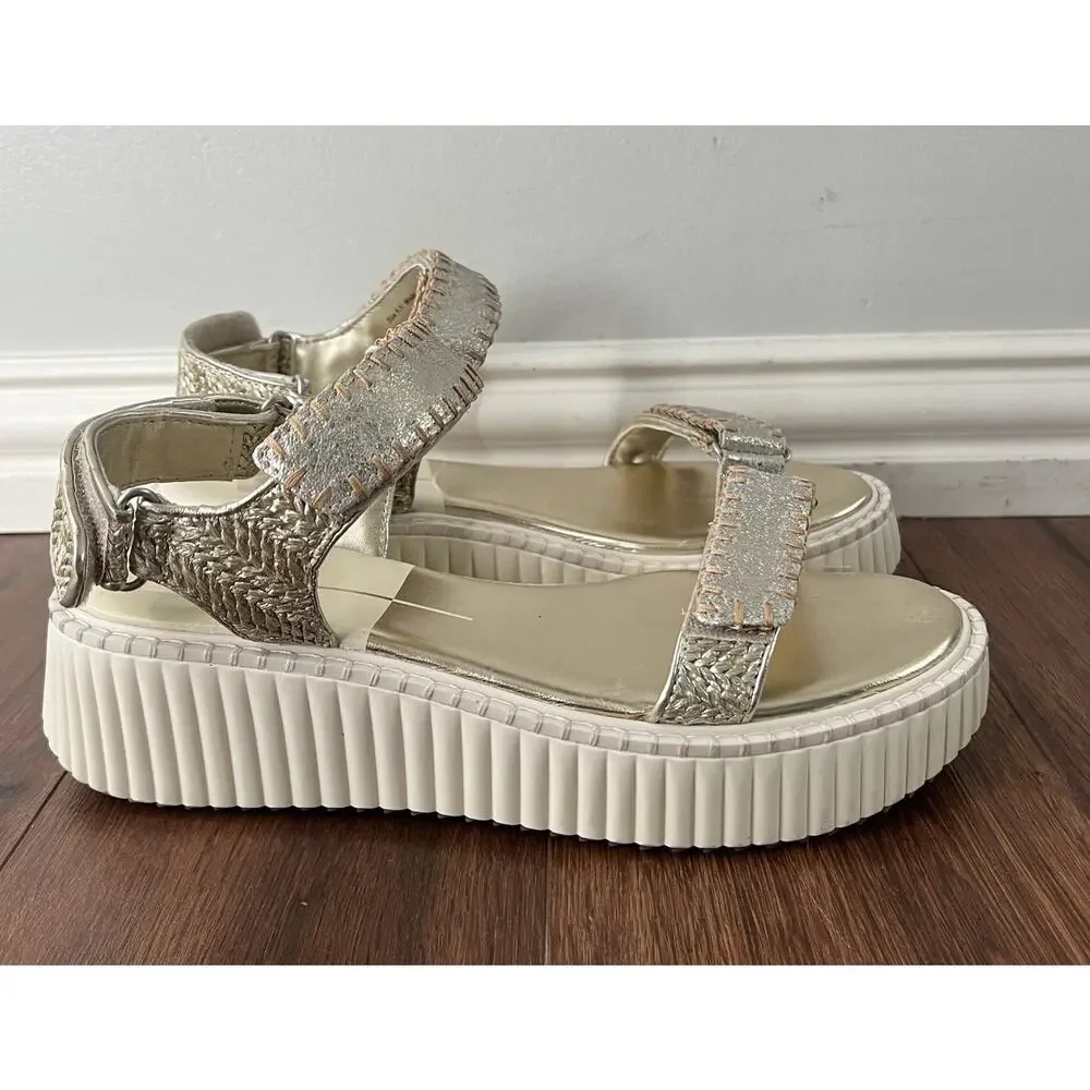 DOLCE VITA Silver Distressed Leather Debra Platform Sandals Shoes Sz 9.5